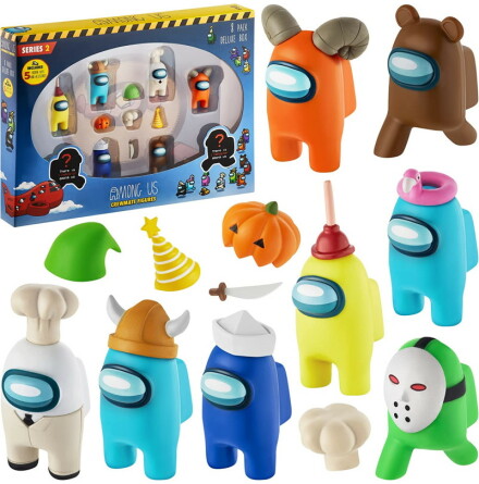 8 Among Us crewmate figurer inkl. 5 hattar och tillbehr - Lda 1