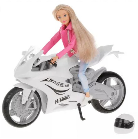 Defa Lucy Docka 28cm med Motorcykel, Rosa/Vit