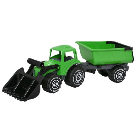 Plasto Traktor med frontlastare och slp, Grn
