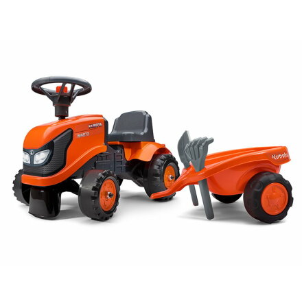 Falk Kubota traktor med slpvagn, kratta och spade