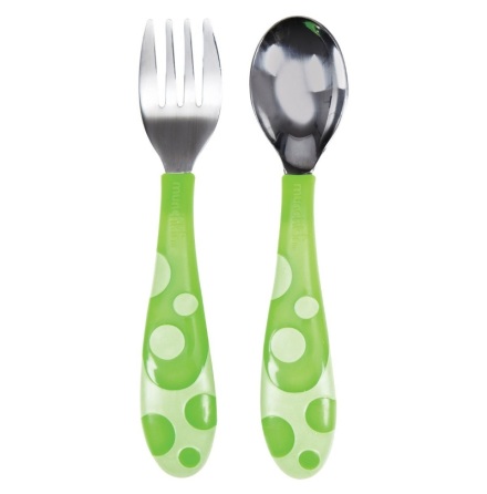 Munchkin 2 Pack Toddler Metal Fork and Spoon Set, Grn