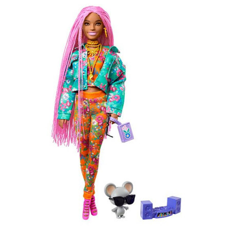 Barbie Extra Docka #10, Blommig Jacka med DJ Mus