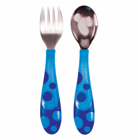 Munchkin 2 Pack Toddler Metal Fork and Spoon Set, Bl