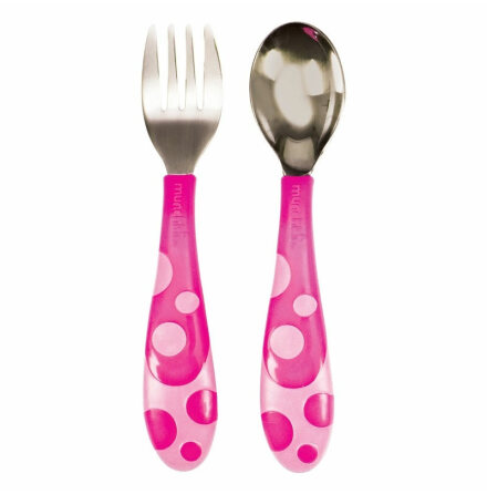 Munchkin 2 Pack Toddler Metal Fork and Spoon Set, Rosa