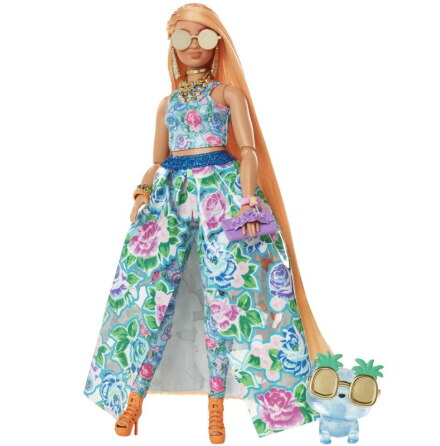 Barbie Extra Fancy, Blommig 2-delad Klnning med Husdjur